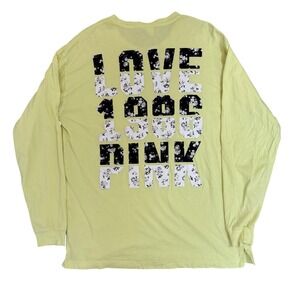 PINK Victoria's Secret Neon Yellow Long Sleeve Pocket Tee Graphic Medium Cotton